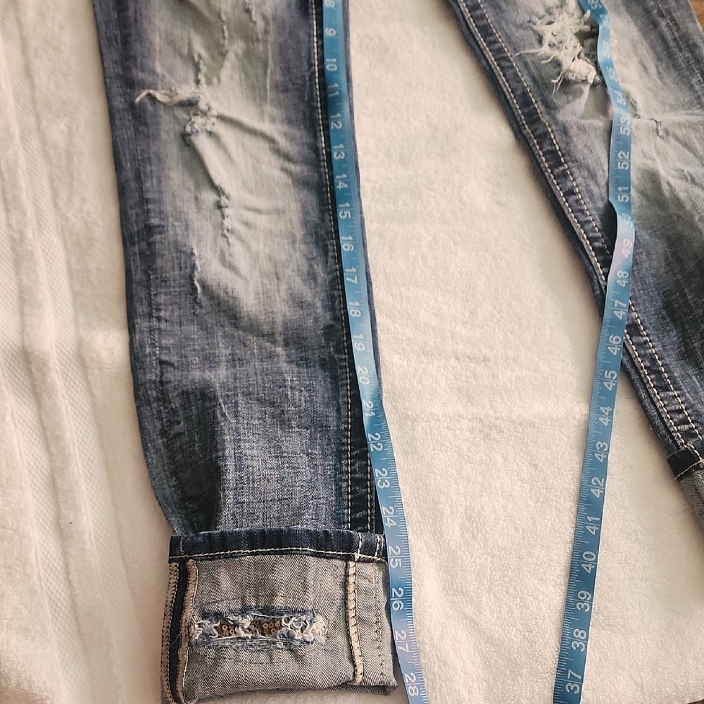 Miss Me Distressed Signature Rise Cuffed Skinny Blue Jeans Size: 27 - Picture 8 of 13